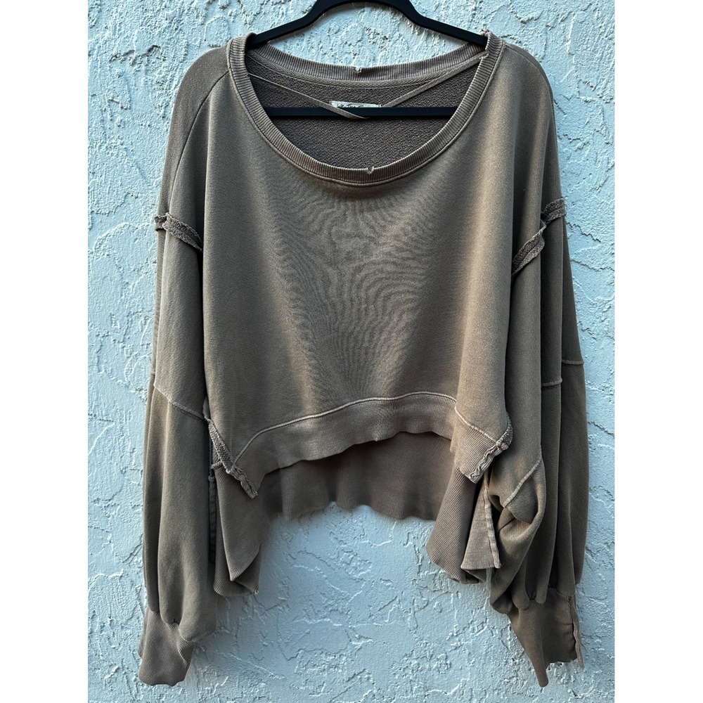 We The Free People Camden Cropped Oversized Sweatshirt XL Boho Lounge Neutral